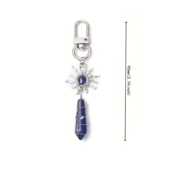 Wire Wrapped Blue Gemstone Pendant Celestial Keychain - Picture 3 of 3